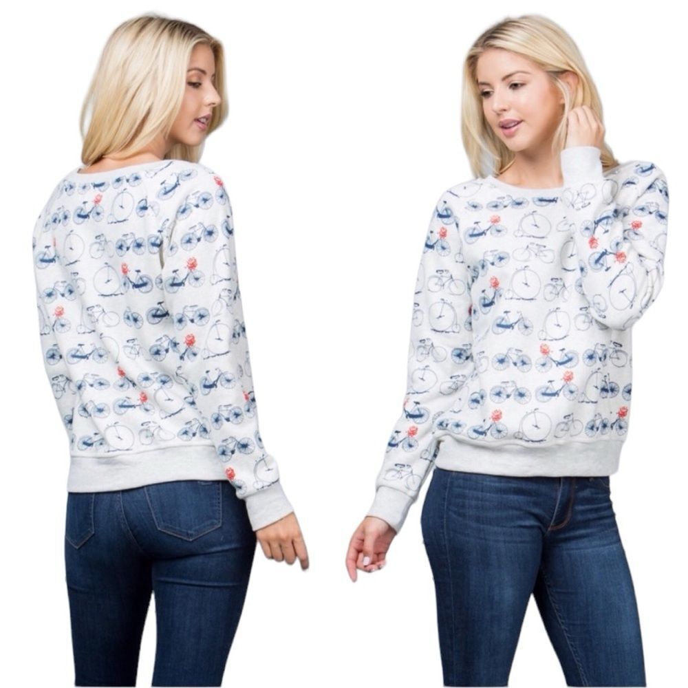L A Soul Bicycle Cycle Print Crew Neck Pullover Sweatshirt Women Size Medium